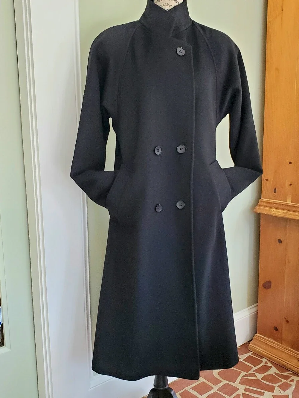 Classic Vintage Black Wool Trenchcoat - Picture 1 of 14